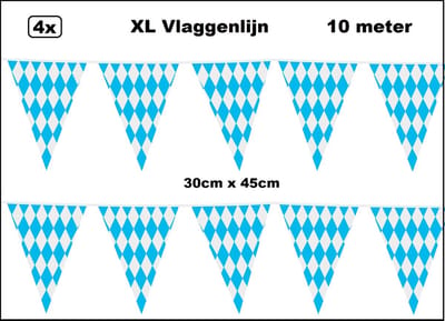 40 meter XL Vlaggenlijn blauw/wit geblokt 30cm x 45cm – 4x vlaggenlijn blauw/wit geblokt 10 meter - Giga vlaglijn themafeest party festival