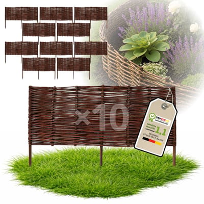 Floranica Set van 10 Bedrand van wilgenhout 40 cm x 100 cm Wilgenhek insteekhekwerk Tuinafscheiding van wilg Wilgenvlechtwerk Tuinhek Gazonrand Palissade van wilgentenen
