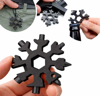 18 in 1 Multipocket Tool I 18 Functies I RVS I Multitool Sleutelhanger I Fietsgereedschap I Sneeuwvlok I Zwart