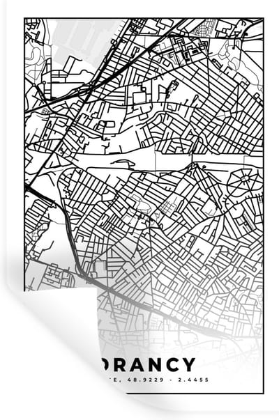 Muurstickers - Sticker Folie - Kaart - Plattegrond - Drancy - Frankrijk - Stadskaart - Zwart wit - 20x30 cm - Plakfolie - Muurstickers Kinderkamer - Zelfklevend Behang - Zelfklevend behangpapier - Stickerfolie