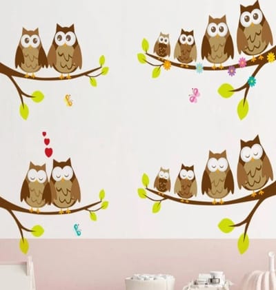 Muursticker Raamstickers Herfst / Autumn - Uil -Uilen op tak | Bos Stickers | Raam Decoratie - Winkel - School - Peuterspeelzaal - Huis - Veranda- Kantoor | Herbruikbaar - Waterdicht - Verwijderbaar | DH collection
