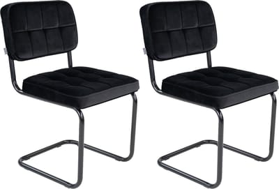 KICK® IVY Eetkamerstoelen – Set van 2 – Velvet – Buisframe – Zwart