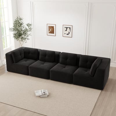 MODFU Modulaire Hoekbank - Diepe Zitting En Antislip Voeten - Modern - Voor Woonkamer - Ribstof - Zwart