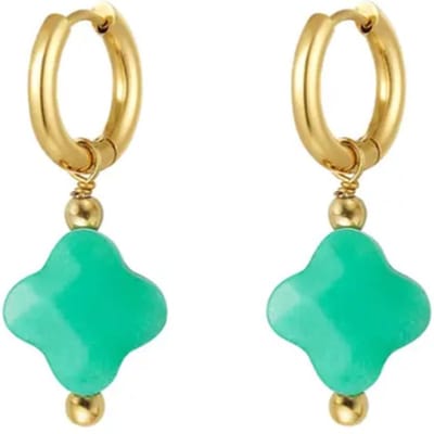 Mix en Match - Oorbellen - Oorhangers - Klaver - Groen - Goudkleurig - Stainless Steel