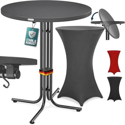 Hoge Opvouwbare Bistro Tafel met Deksel 80 cm - Weerbestendig Houten en Metalen Bar Tafel
