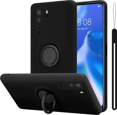 Cadorabo Hoesje geschikt voor Huawei P40 LITE 5G / NOVA 7 SE in LIQUID ZWART - Beschermhoes van flexibel TPU silicone Case Cover met ring