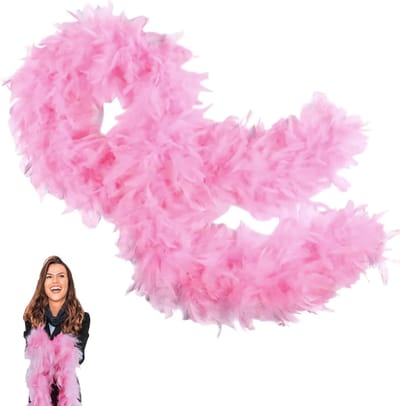 Roze Veer Boa voor Vrouwen - Fluffy Sjaal van Natuurlijke Turkse Veren voor Feestjes, Bruiloften en Halloween Decoraties, 2M Lang en 80g Lichtgewicht