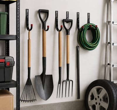 MONTKIARA Wandmontage Tuingereedschapshouder Multifunctioneel Ophangsysteem - Robuuste Bezem Mop en Gereedschap Organizer voor Garage Schuur en Tuin