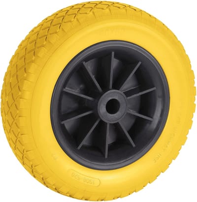 Lekvrij PU wiel 260x80x20mm Gl, naaf 75mm, KS velg zwart, band geel