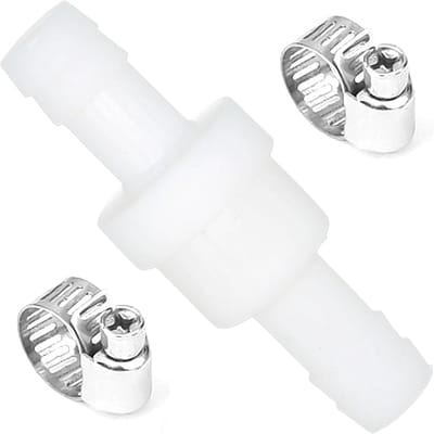 Inline terugslagklep met 2 slangklemmen, 10 mm diameter voor wasmachine, droger en vloeistoffen zoals water en brandstof