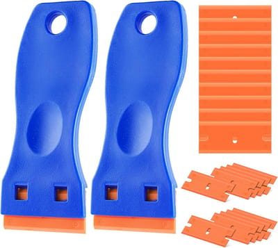 JeiibrZui Kunststof Schraper - Krasvrije Kunststof Schraper - Ergonomisch Ontwerp + Multifunctioneel Gebruik - 2 Stuks - Auto Glasreiniging Blauw