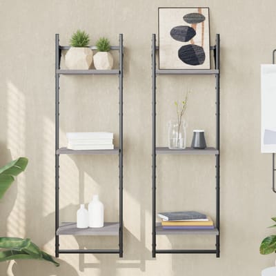 vidaXL - Wandschappen - 3-laags - met - stangen - 2 - st - 30x25x100 - cm - grijs - sonoma