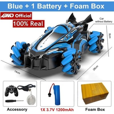 4WD Drift RC Autoradio Gebaar Inductie Muziek Licht Stunt Afstandsbediening Racing 4x4 Off Road Spray Jongens speelgoed voor Kinderen Geschenken 1 battery blauw