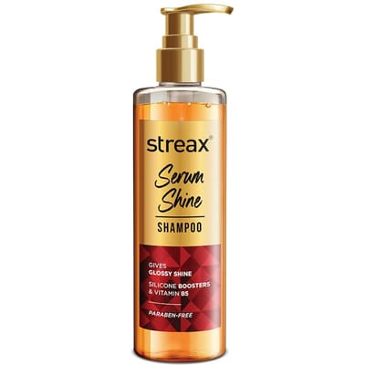 Streax Serum Shine Shampoo 490ml Pak van 1 voor Kroesend Droog Haar Glad Glanzend Haar Dagelijks Mild Parabeenvrij beige