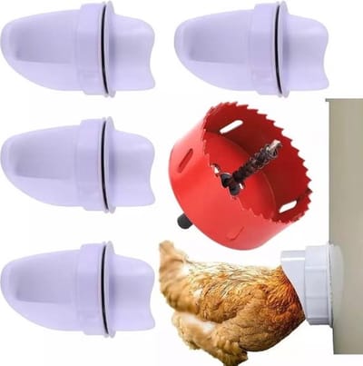 UniEgg® Pluimvee 3x feeder - automatisch voersysteem - 3 feeders en gatenzaag - voerbak kip en ander pluimvee of gevogelte