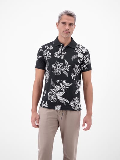 LERROS Poloshirt met bloemen-all-overprint, 100% katoen , Maat: M , Kleur: CLASSIC NAVY , 100% katoen