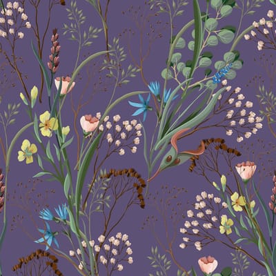 Vintage Wilde Bloemen Bloemenbehang Paarse Blad Behang Botanische Muurkunst Patroon Contact Papier Zelfklevend Paars Muurpapier voor Slaapkamer Kasten Woonkamer Verwijderbaar 44,5cm×300cm