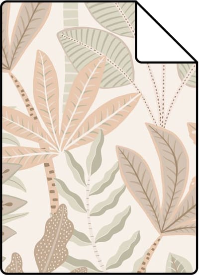 Proefstaal ESTAhome behang bladeren warm grijs, beige en vergrijsd groen - 26.5 x 21 cm - 139677-S