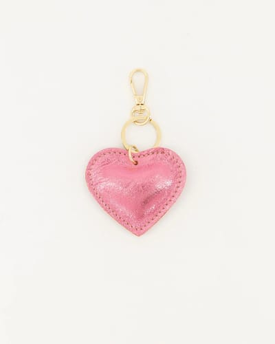 sleutelhanger -roze -hartje -leer - metallic- Moederdag