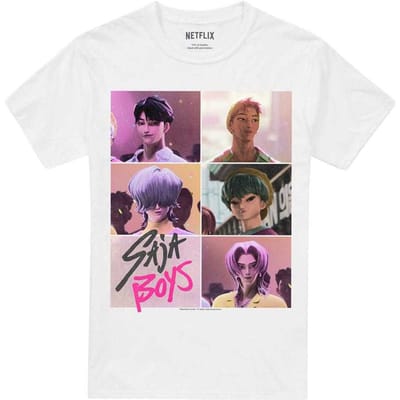 K-Pop Demon Hunters Unisex Volwassen Era Saja Jongens Raster T-shirt (Wit, Wit)