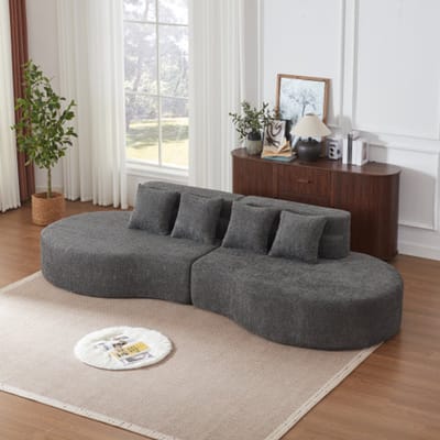 MODFU Modulair Schuimsofa - 2-Delig - Gelaagde Rugleuning - Modern - Voor Woonkamer - Chenille - Grijs