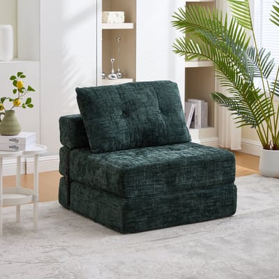 DESMIU Slaapbank 79 x 79 Cm - Opvouwbaar Met Kussen En Rugleuning - Voor Woonkamer En Slaapkamer - Chenille - Emerald