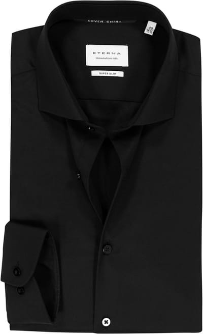 ETERNA super slim fit overhemd - twill - zwart - Strijkvrij - Boordmaat: 41 (EU maat: L)