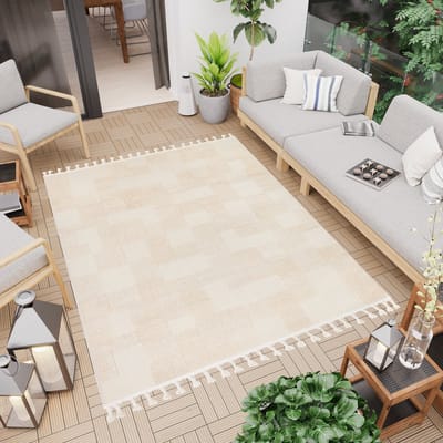 Tapiso Rio Loop Vloerkleed Outdoor Beige Buiten Modern Terras Tuin Franjes Maat- 120x170