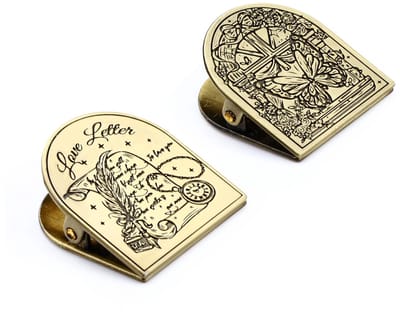 LELE LIFE 2 Pcs Vintage Metal Book Clips, Brass Color Alloy Antique Binder Clips for Diary, Notebook, Planner - ShopVlot