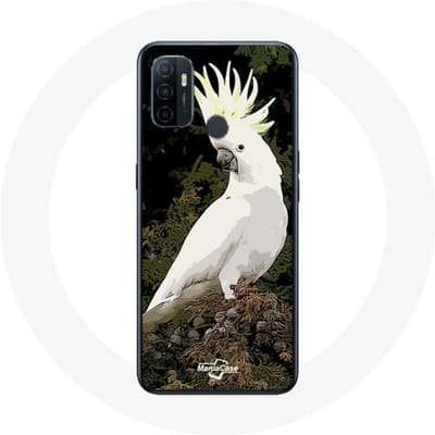 Oppo A53 hoesje Witte kaketoes Papegaaien in de boom wit