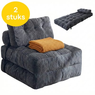 Moeve Slaapbank 1 persoons - 2 stuks - 2 in 1 - Comfortabel & Makkelijk in gebruik - Logeerbed opbouwbaar - Bedbank - Slaapstoel - Zetelbed - Grijs