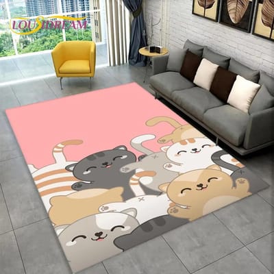Schattige kat cartoon vloerkleed, tapijt voor woonkamer kinderkamer bank deurmat decor, kinderen spelen kruipen antislip vloermat 40x60cm(15x23in)