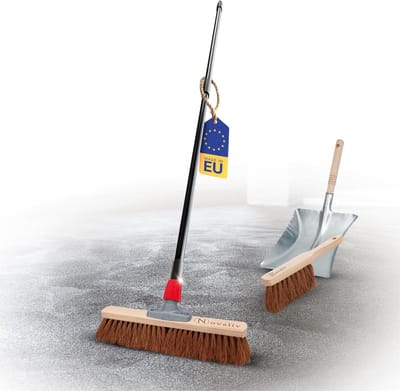 Novaliv bezem 40 cm met telescopische steel kokosbezemhaarmengsel inclusief verzinkte bezemset bestaande uit stoffer en blik handborstel bezem natuurharen werkplaatsbezem halbezem huisbezem met steel
