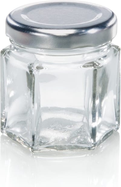 Leifheit jampot - zeshoekig - 47 ml - glas - zilveren deksel