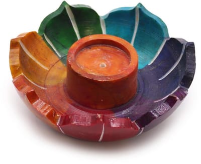 Speksteen Kleine Lotus Bloem Wierookhouder 7.5x2.5cm - Chakra Kleuren
