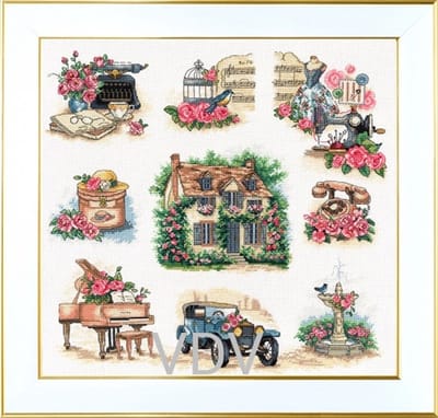 Borduurpakket VDV - House with the Roses - Huis met de Rozen - met DMC garens