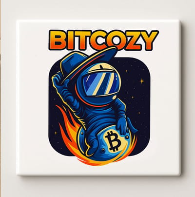 “Bitcozy” Astronaut Bitcoin Tegel – 15x15cm Moderne Keramische Muurdecoratie, Crypto Ruimteontwerp, Perfect Cadeau voor Bitcoinliefhebbers of Kantoordecoratie