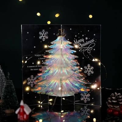 3D kerstkaart - Sprankelende Kerstboom Cadeaukaart-Wit