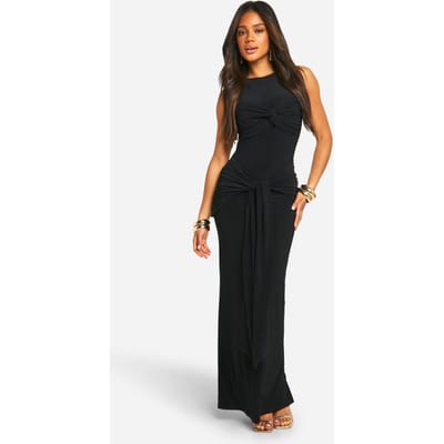boohoo Dames Geruched Twist Detail Racer Neck Maxi-jurk | Zwart | Maat: 44