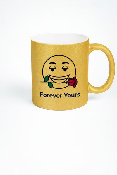 Gouden Glitter Mok "Forever Yours" | Romantische Koffiemok met Roos Emoji | Valentijnscadeau