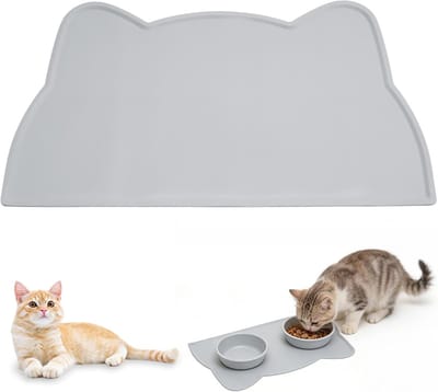 Voerbak onderlegger voor hond en kat, siliconen anti-slip voermat voor katten, voerbak onderlegger voor hond en kat, waterdichte huisdier voerbak onderlegger voor hond en kat (46 x 25 cm, grijs)