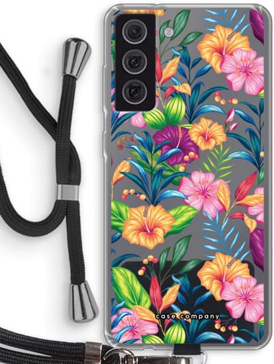 Case Company® - Hoesje met koord geschikt voor Samsung Galaxy S21 FE hoesje met Koord - Tropisch 2 - Telefoonhoesje met Zwart Koord - Bescherming aan alle Kanten en Over de Schermrand