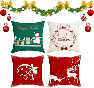 Dailygoods- Kussensloop 18x18 inch - 4-delige Set - Kerst Kussensloop - Katoen/Linnen - Verborgen Rits - Duurzaam Ontwerp - Kussenhoes
