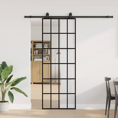 vidaXL - Schuifdeur - met - beslagset - 76x205 - cm - ESG - glas - zwart