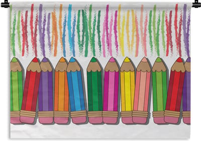 Wandkleed - Wanddoek - Kleurpotlood - Patronen - Regenboog - 60x45 cm - Wandtapijt