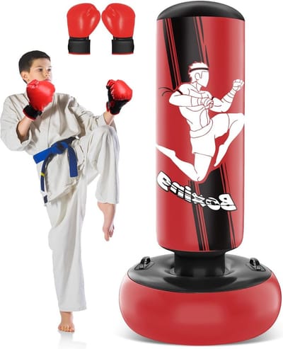 Opblaasbare Bokszak 165 cm voor Kinderen - Inclusief Bokshandschoenen - Voor MMA, Karate, Taekwondo - Ter Verlichting van Energie - Rood