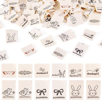 90 Stuks Katoenen Labels voor Handgemaakt Textiel - Rechthoekige Naai Labels met Woorden voor DIY Brei- en Kledingdecoratie