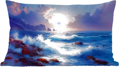 Sierkussens - Kussentjes Woonkamer - 60x40 cm - Golven - Zee - Kleurrijk - Rotsen