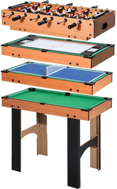 4-in-1 Multispeeltafel - Tafelvoetbal, Lucht Hockey, Tafeltennis, Biljart - Multifunctionele Speeltafel 87x43x73cm - Natuurhout - Voor uren speelplezier