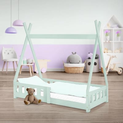 Kinderbed Huisvorm Tipi 70x140 cm Mintgroen met Valbeveiliging en Lattenbodem